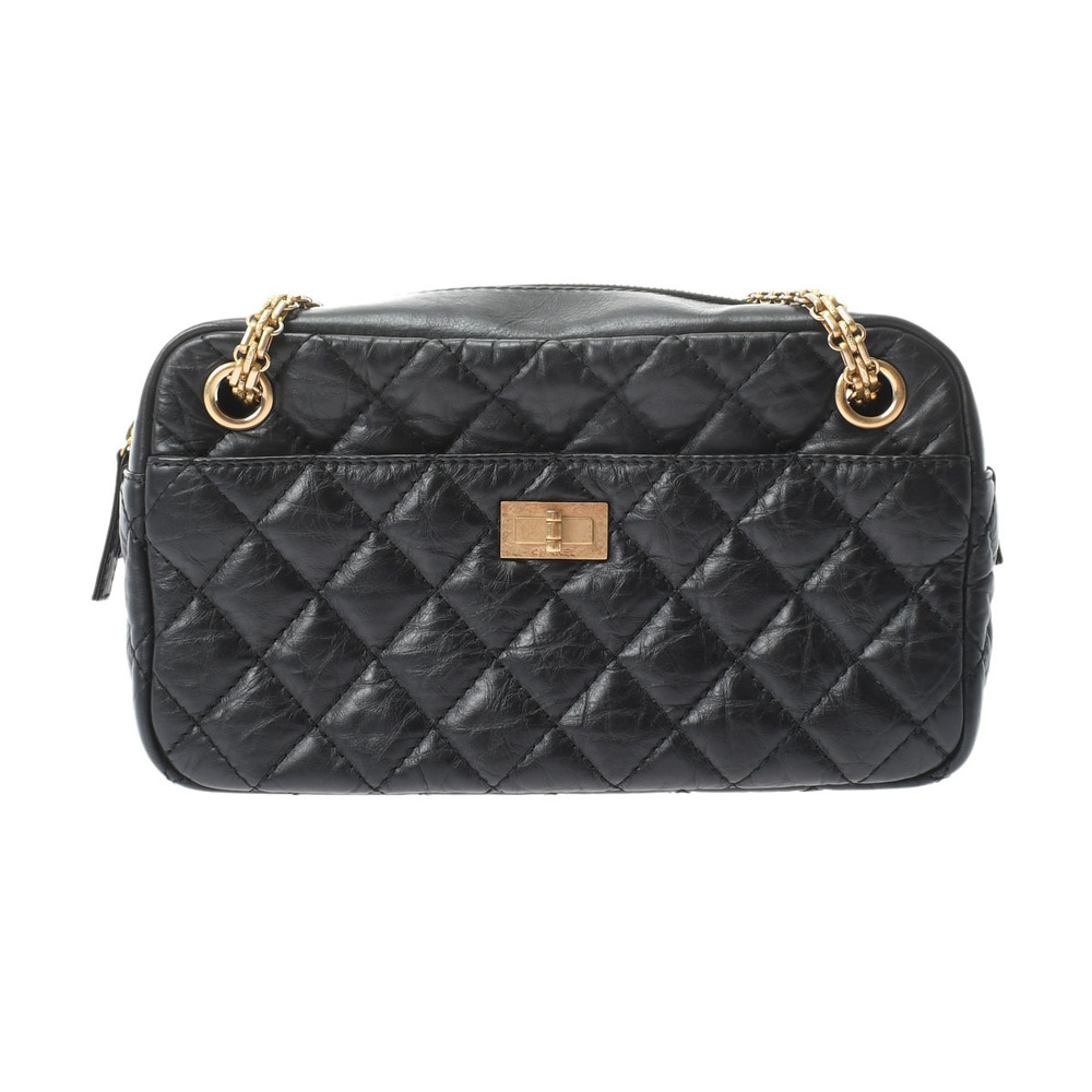 Chanel Chain Shoulder Bag Black Gold Hardware Aged Calfskin Shoulder Bag